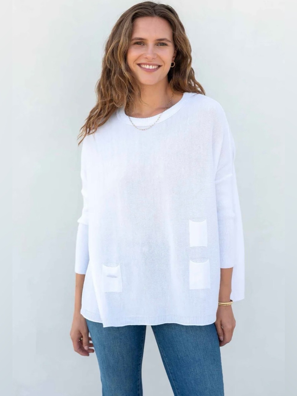 Mersea Catalina Sweater White Top Women's OS One Size Relaxed Travel Coastal